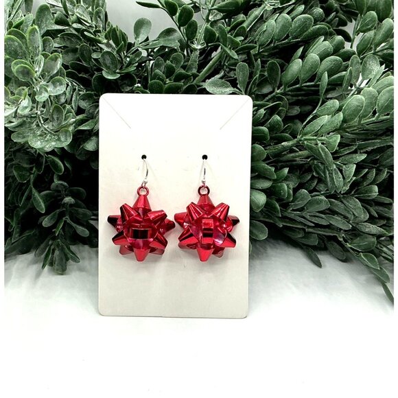 Vintage Red Bow Gift Dangle Earrings - Picture 4 of 5
